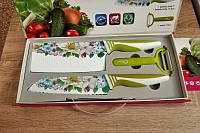 Ножи кухонные стальные с рисунком эмаль . Набор ножей подарочная упаковка 3 предмета (2 ножа и овощечистка)