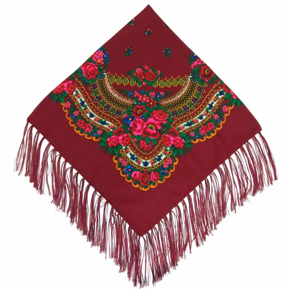 Українська хустина народна бордова 120×120 см