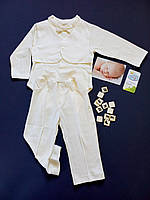 Детский нарядный костюм для новорождённого мальчика боди и брюки HappyTot 74см молочный 646
