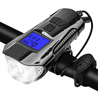 Велосипедный фонарь + компьютер + звонок XA-585-T6+2LED, micro USB, встроенный аккумулятор