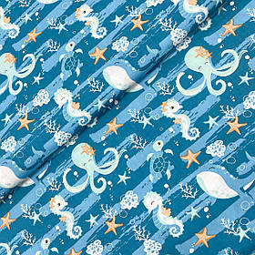 Польська бавовняна тканина "Морський світ на бірюзовому тлі"