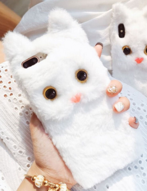 Панель чохол для Apple iPhone 7 Plus / 8 Plus Білий кіт Плюш