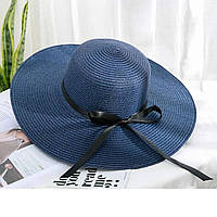 Взрослая шляпка соломенная с широкими полями синего цвета