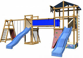 Дерев'яний ігровий комплекс лазалка з будиночком і містком для дітей SportBaby-12