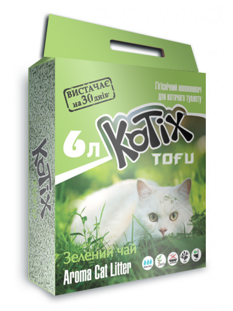 Наповнювач соєвий Kotix (Котікс) Tofu Grean Tea 2,55кг (6л) зелений чай для котячого туалету
