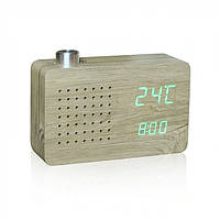 Смарт-будильник+FM-радио "ASH RADIO", термометр, аккумулятор, дерево ясень, 18х10,5см, Gingko