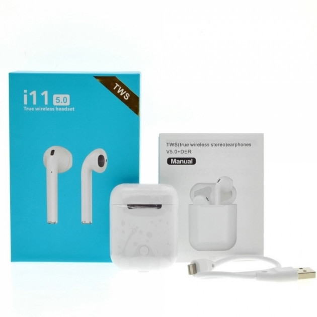 Бездротові навушники i11 TWS Bluetooth з сенсорною регулюванням.