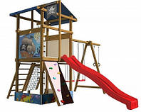 Уличный детский спортивный комплекс лазалка с башней из дерева SportBaby-10