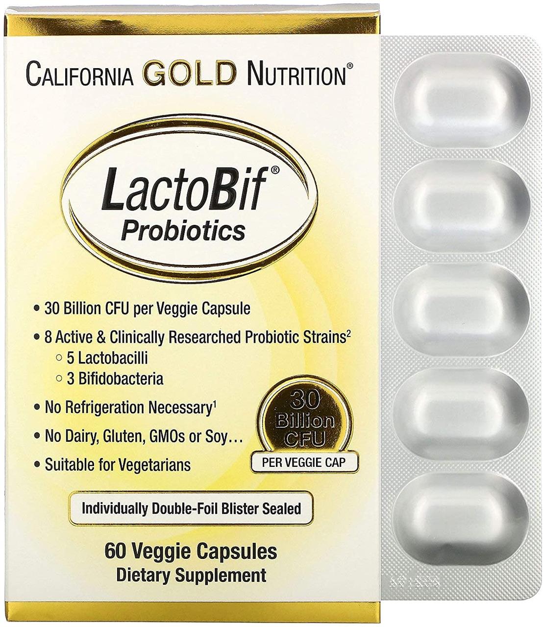 California Gold Nutrition LactoBif Probiotics 30 Billion CFU 60 капсул, фото 1