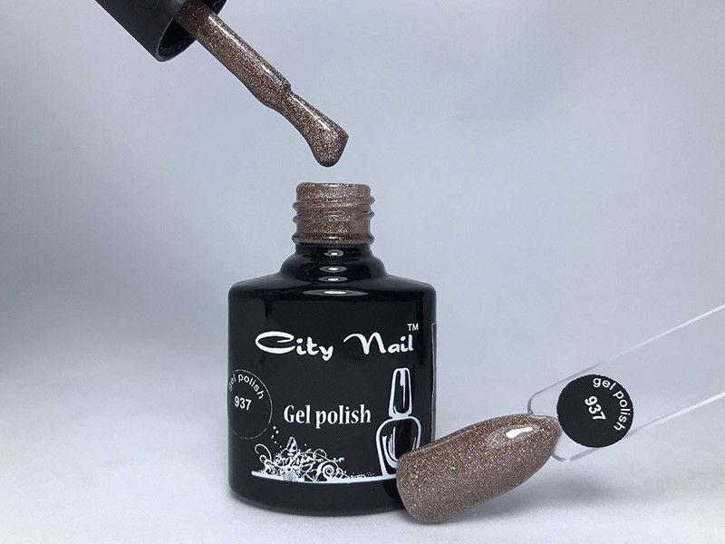 Гель-лак CityNail 937 темно бежевий (кавовий, світло шоколадний) з блискітками, фото 1