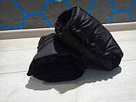 Муфти рукавички на коляску чорні з плащової тканини на чорному плюшеві зимові об'ємні повністю