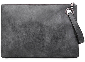 Сумка клатч-тоут сіра велика на блискавці жіноча штучна шкіра з поліуретановою обробкою.