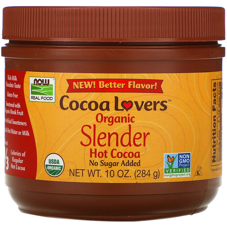 Какао-порошок NOW Foods, Cocoa Lovers "Organic Slender Hot Cocoa" зі смаком молочного шоколаду (284 г)