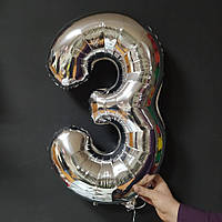 Фольгована цифра Slim STAR срібло "3" 30" (76см) в упаковці