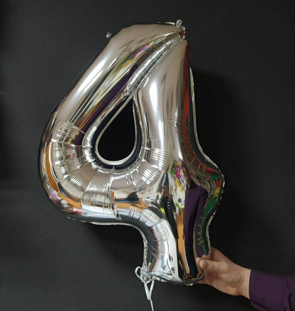 Фольгована цифра Slim STAR срібло "4" 30" (76см) в упаковці, фото 1