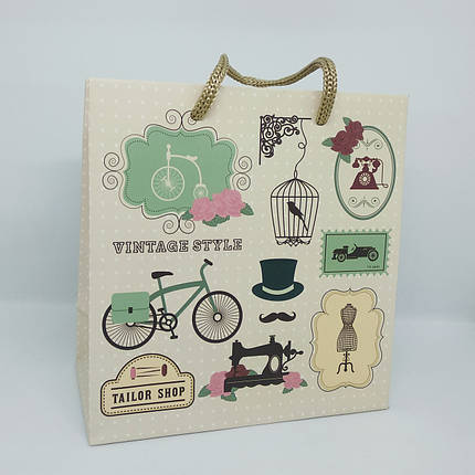 Пакет подарунковий 15.5х15х7.5 см Вінтаж, фото 1