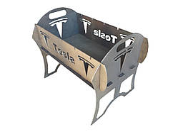 Мангал розкладний зі сталі 3 мм надпис "Tesla" (автомангал переносний Тесла) на 5 шампурів