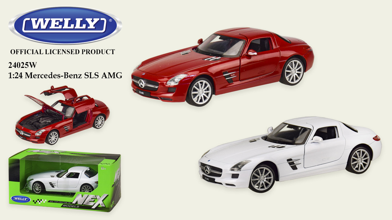 Машина металева 24025W "WELLY" 1:24 MERCEDES-BENZ SLS AMG, відкриваютьсядвері, капот