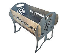 Мангал розкладний зі сталі 3 мм надпис "Volkswagen" (автомангал переносний Фольксваген) на 5 шампурів