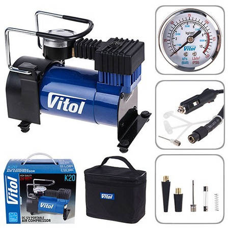 Автомобільний компресор VITOL K-20 100psi/12Amp/35 л/прикурювач, фото 1