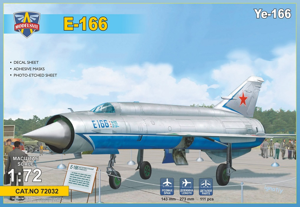 Пластикова модель 1/72 Modelsvit 72032 Важкий експериментальний перехоплювач МИГ Е-166, фото 1