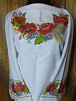 Сорочка-заготовка біла для вишивання бісером МАКИ ВОЛОСШКИ РОМАШКИ без флізеліну 44-50 розмір