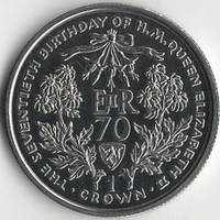 Остров Мэн 1 крона 1996 «70 лет королеве Елизавете II» UNC (KM#582)