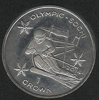 Остров Мэн 1 крона 2013 «Олимпиада в Сочи в 2014 году. Лыжи» UNC (KM#1548.1)