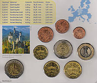 Германия набор из 9 монет евро 2012 UNC J 1, 2, 5, 10, 20, 50 евроцентов, 1, 2 евро, памятная 2 евро Блистер