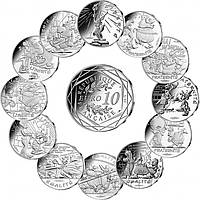 Франция Набор из 12 монет по 10 евро 2015 «Астерикс и Обеликс» Серебро UNC