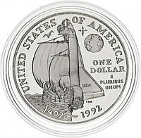 США 1 долар 1992 Срібло P Proof 500 років подорожжю Колумба Корабель (KM#238)