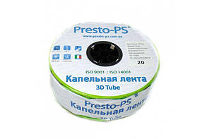 Крапельна стрічка Presto-PS емиттерная 3D Tube крапельниці через 20 см, витрата 2.7 л/год, довжина 2000 м