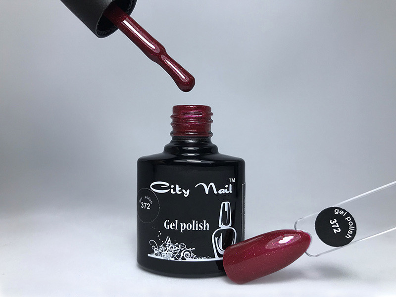 Гель лак темно-червоний з блискітками CityNail 372 - Гель Лак Винний Колір Гель Лак для Нігтів Вишневий з Шиммером 10, фото 1