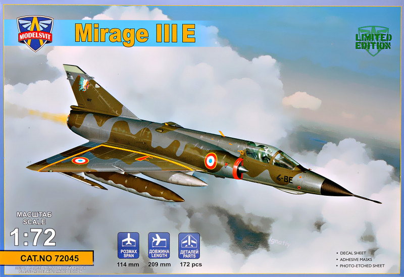 Пластикова модель 1/72 Modelsvit 72045 французький багатоцільовий винищувач Mirage III E