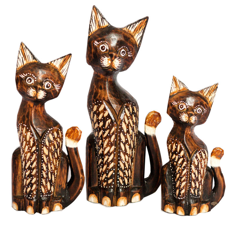 Деревянная статуэтка семья котов «Малах», h-30, h-25, h-20 см. (19138e)