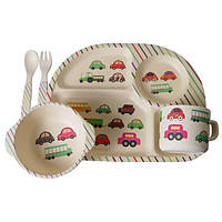 Набор детской посуды из бамбука Stenson Автомобили MH-2773-12, 5 предметов, разноцветный S