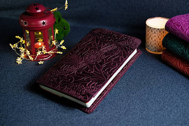 Обкладинка з пеналом для щоденника формату А5 "Модель №16", Вінтажна шкіра, колір Бордо, Відбиток №3