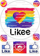 №6 Вафельна картинка лайк лайкі кругла на торт для торта харчовий друк їстівний папір