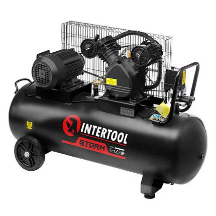 Компресор 100 л, 3 кВт, 380 В, 8 атм, 500 л/хв, 2 циліндри INTERTOOL PT-0013, фото 2