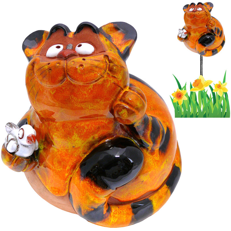 Фігура декор для саду Котик з пташкою h-15 см, фото 1