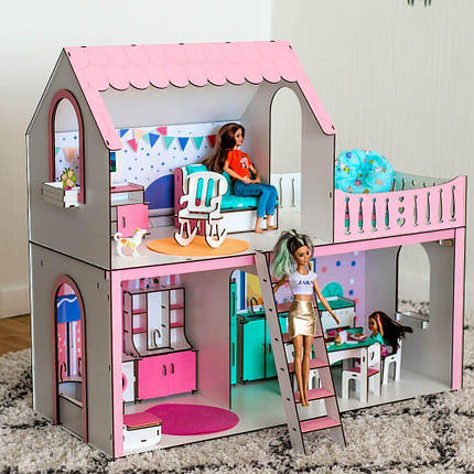 Ляльковий будиночок для Барбі Рожевий "ЛЮКС Міні Новий" 3 кімнати (67 см), без меблів, фото 2