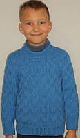 Свитер Джемпер детский мальчику вязаный тёплый однотонный синий