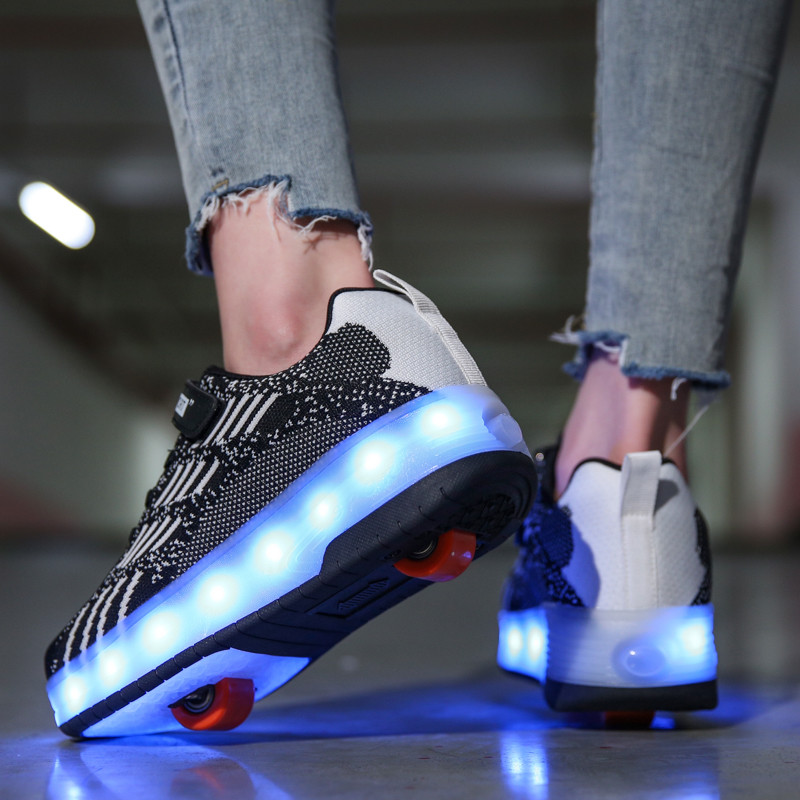 Роликовые кроссовки с LED подсветкой, черные на 2-х колёсах, размер 31 ...