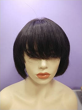 Натуральний перуку темно коричневий імітація шкіри голови боб каре з чубчиком