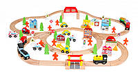 Деревянная железная дорога AVKO 100 элементов, игра для детей железная дорога