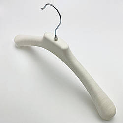 Плічка вішалки флоковані F-PL42 (оксамитові, велюрові) широкі білого кольору, довжина 420 мм