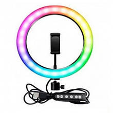 Кільцева різнобарвна селфи LED лампа RGB MJ36 36 см управління дріт+пульт