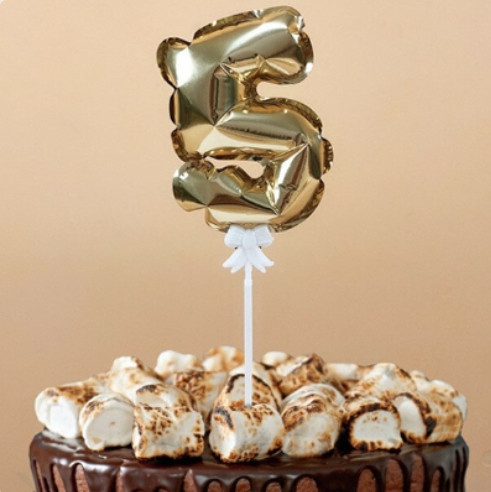 Топер у торт цифра самонадувна золото "5", 14 см