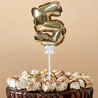Топер у торт цифра самонадувна золото "5", 14 см