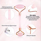 Ролик для масажу особи Jade Roller з Рожевого кварцу з мішечком для зберігання, фото 3